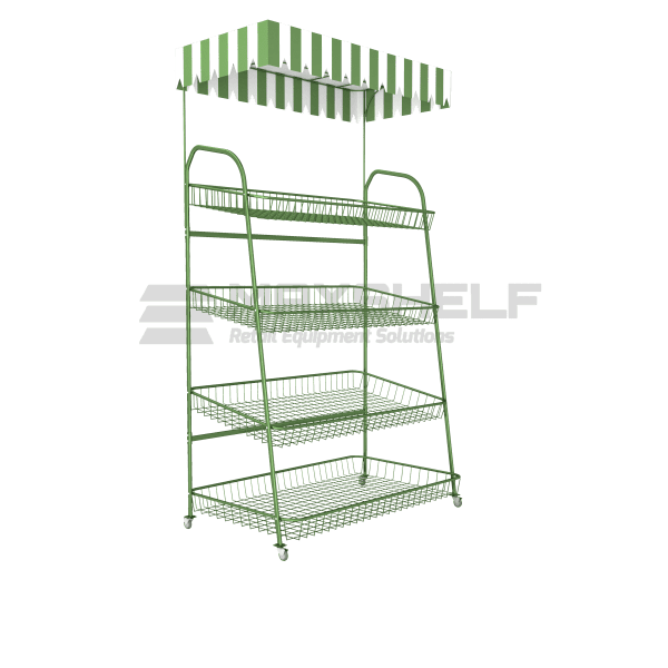 Portable Fruit & Veg Stand With Striped Canopy Green