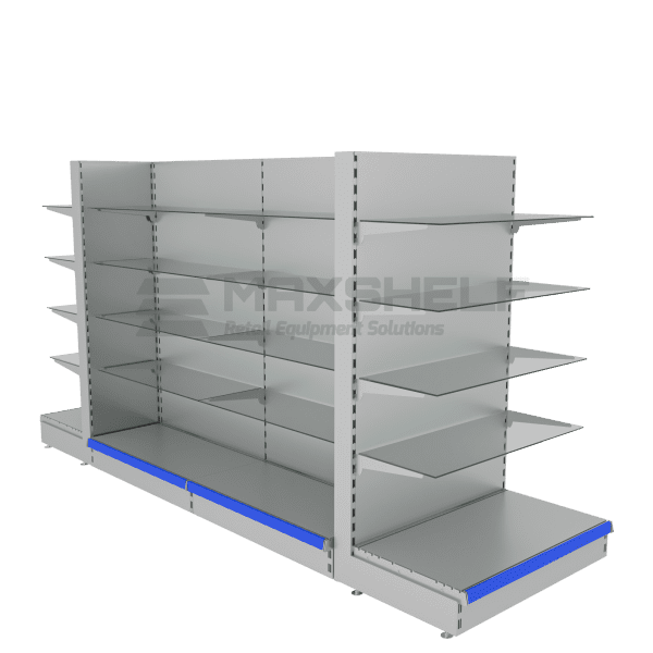 Unit with glass shelves