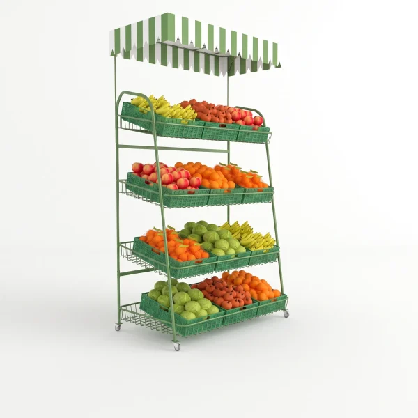 Portable Fruit & Veg Stand With Striped Canopy Green