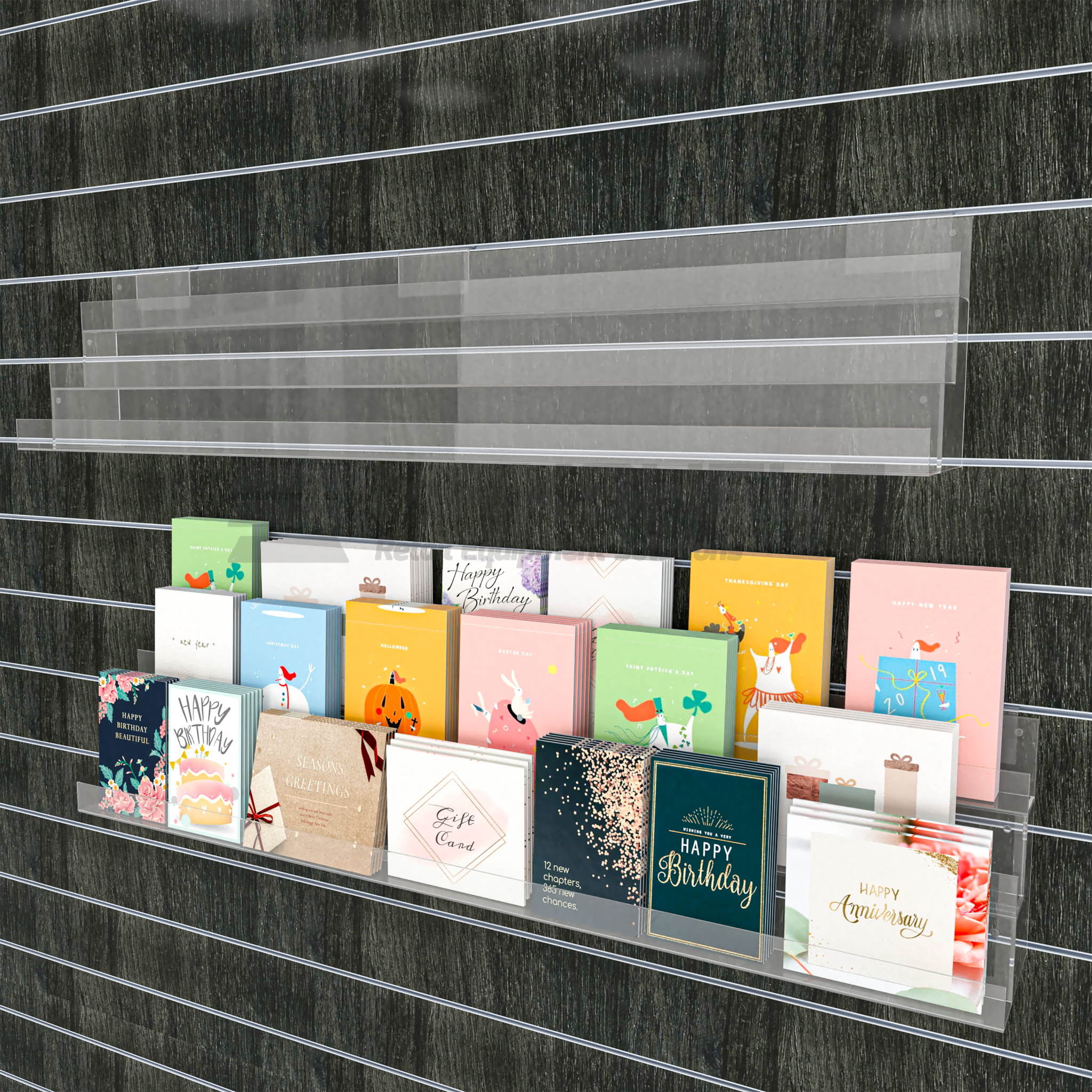 Card Display Rack Design 600mm ACRYLIC CARD RACK 3 TIER SLATWALL - Maxshelf - Retail Equipment ...