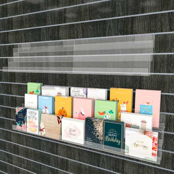 600mm ACRYLIC CARD RACK 3 TIER SLATWALL