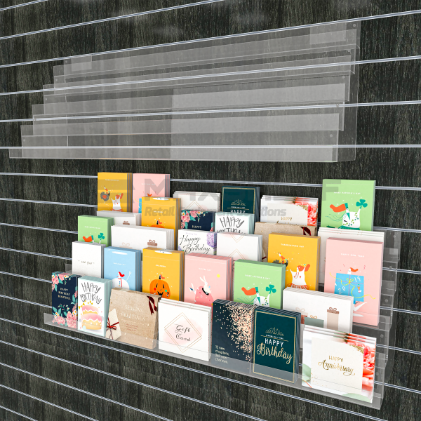 600mm ACRYLIC CARD RACK 5 TIER SLATWALL