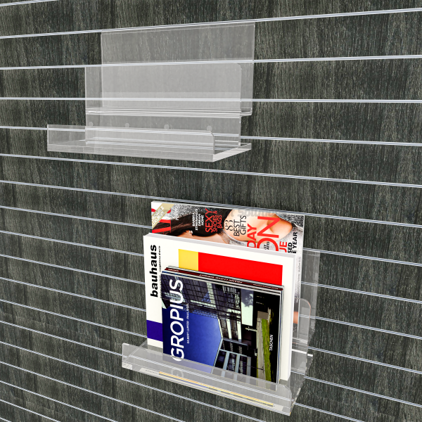 60CM ACRYLIC MAGAZINE HOLDER 2 TIER SLATWALL