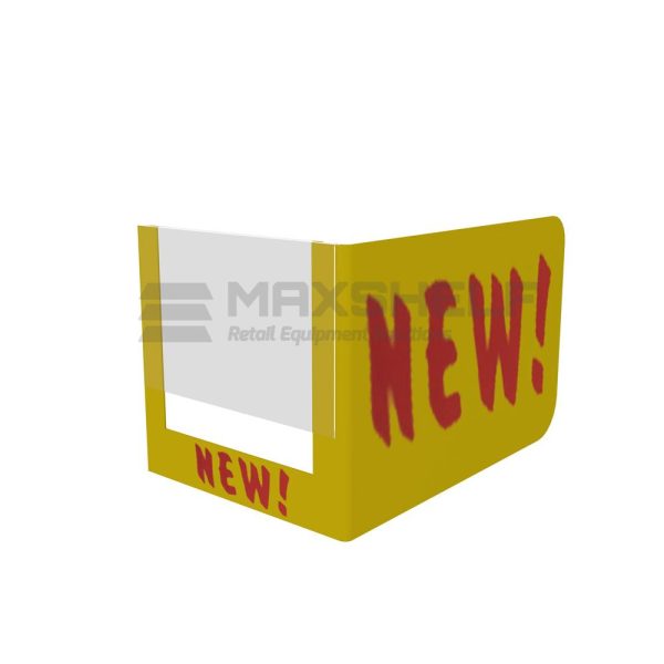 SHELF TALKER "NEW!" YELLOW/RED TEXT 115x60 WITH WINDOW