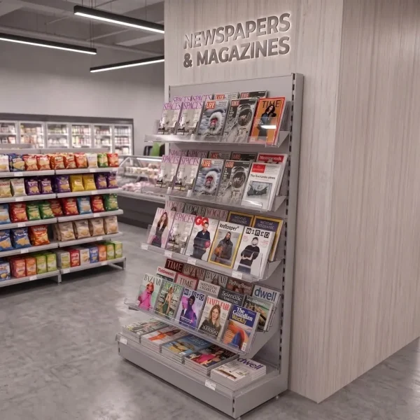 Acrylic magazine shelving tier