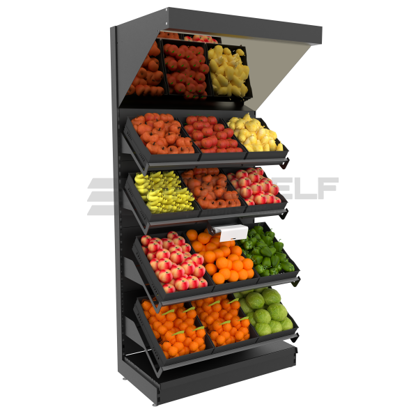 Fruit & Veg Unit With Black Mirror Canopy (Sloping Shelf)