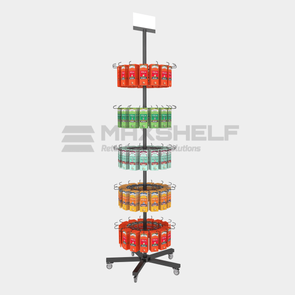 SPINNING RACK WITH HOOKS 5 TIERS D500mm*H1800mm BLACK