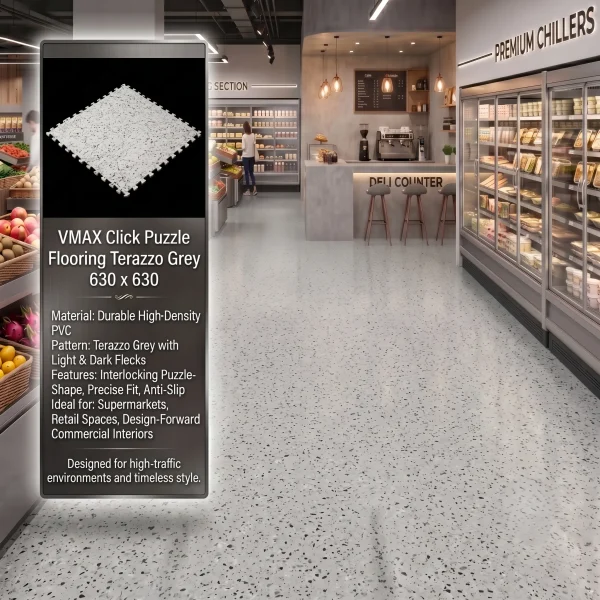 VMAX Click Puzzle Flooring Terazzo Grey 630 X 630
