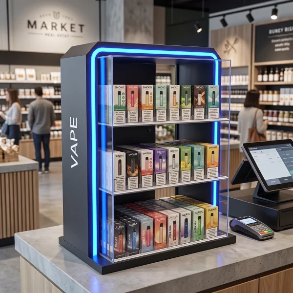 Vape Display Case Blue LED 3 Shelf