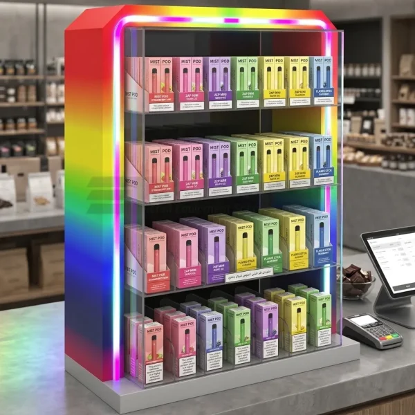Vape Refill Display Case Rainbow LED 4 Shelf