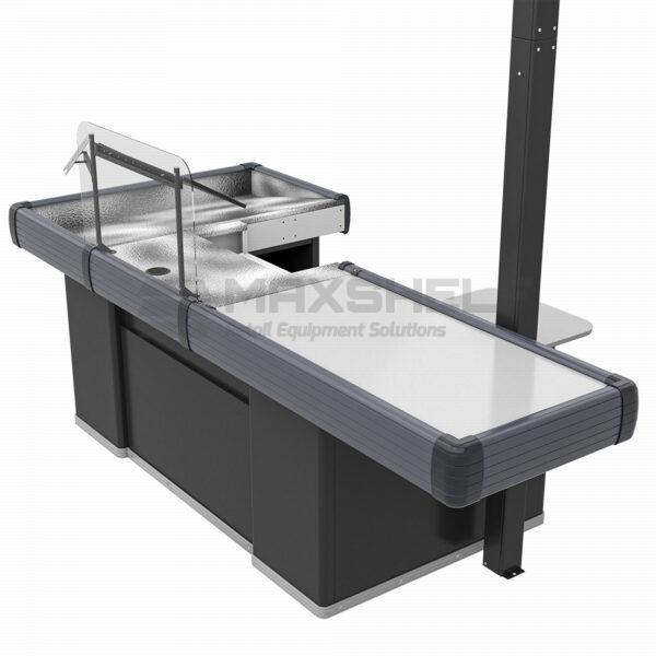 Retail Checkout Counter with Motorized Conveyor Belt Graphite