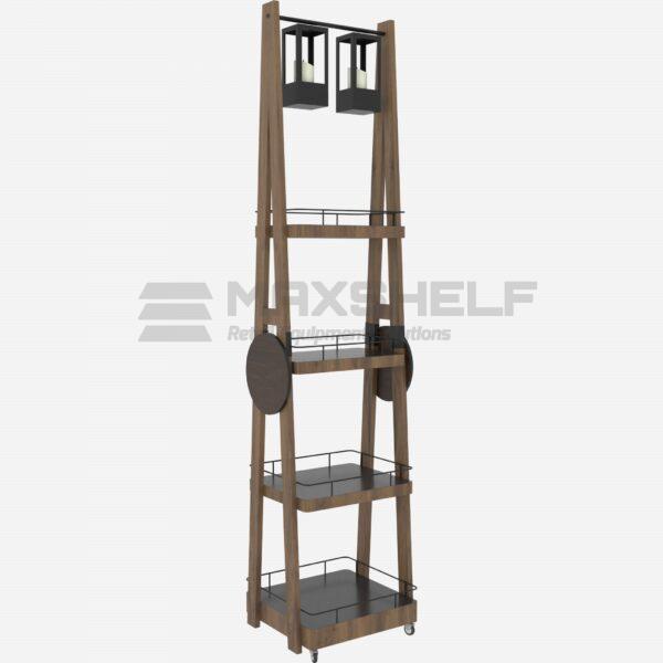 4 Tier Wooden A-Frame Display Stand with Lanterns | Retail Merchandising Unit