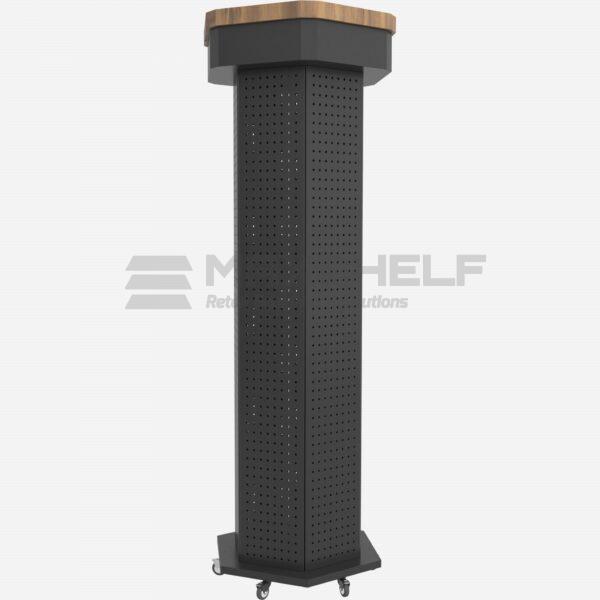 Spinning Hexagonal Pegboard Display with Castor Wheels – Black