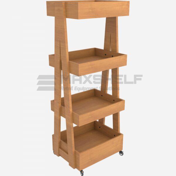 4 Tier Wooden A-Frame Retail Display Rack on Castors | 1341mm H