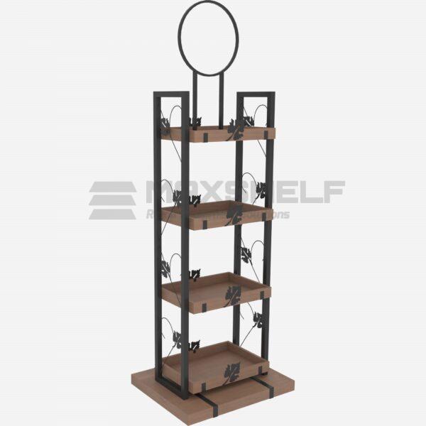 4 Tier Metal and Maple Wood Display Stand | Square Base Retail Merchandiser