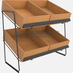 2 Tier Countertop Wooden Tray Display Stand | Rustic Fruit & Vegetable Merchandiser