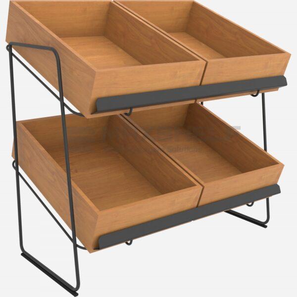 2 Tier Countertop Wooden Tray Display Stand | Rustic Fruit & Vegetable Merchandiser