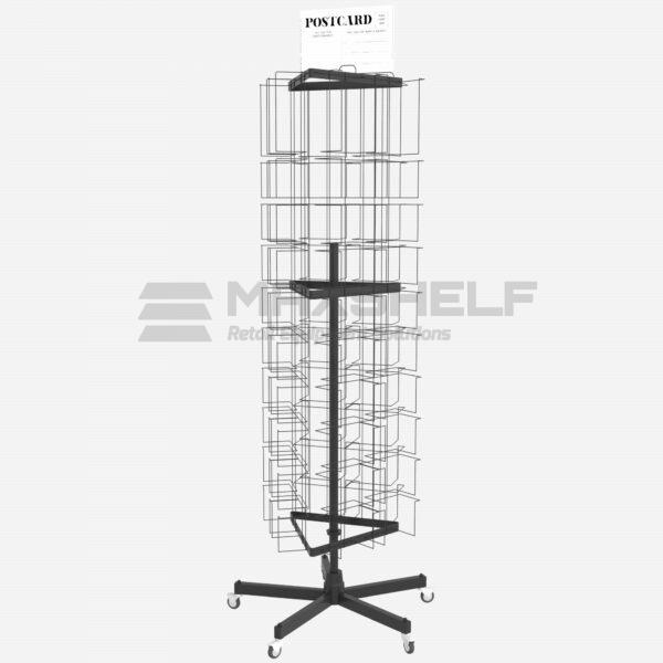 Black High-Capacity Spinning Postcard Display Rack on Castors
