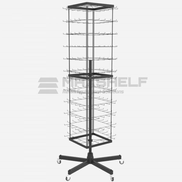 High Capacity Spinning Keyring Display Rack on Castors - 1848mm H - Black Wire