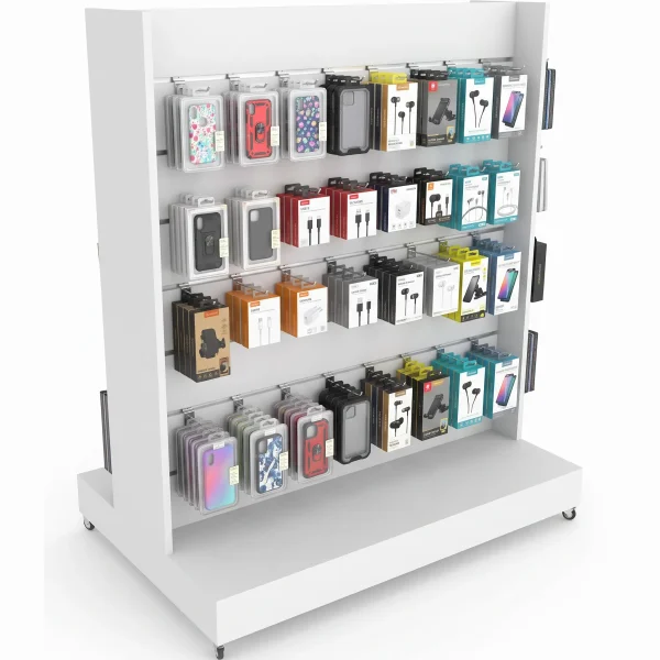 Mobile Double-Sided Slim Slatwall Display Unit – White
