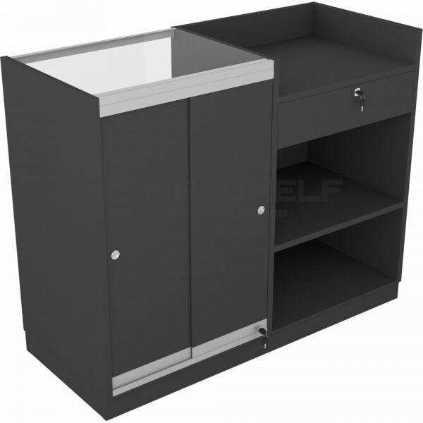 Black Wooden Serve Over Showcase Counter | Half Glass Front with Lockable Storage
