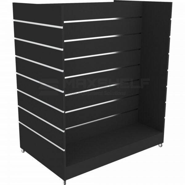 Wide Mobile Quad-Sided Slatwall Display Unit – Black