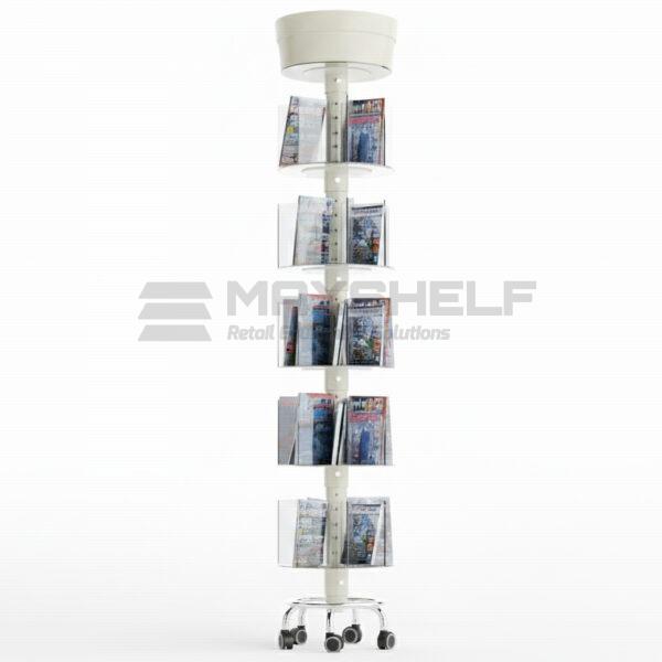 Spinning Acrylic Magazine Display – 5 Tier with Castors
