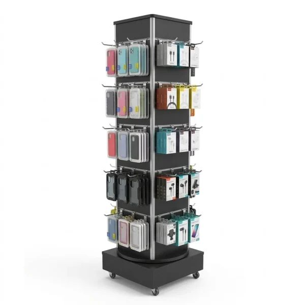 Spinning Slatpanel Tower Display with Castors – Black