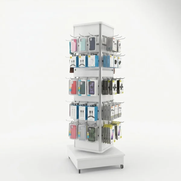 Spinning Slatpanel Tower Display with Castors – White