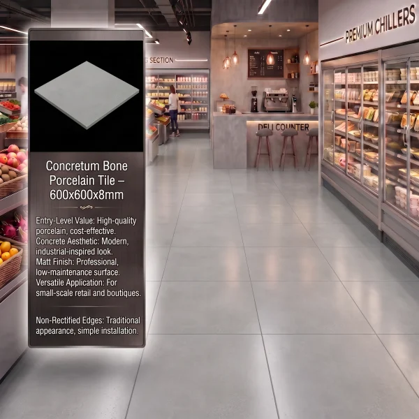 Concretum Bone Porcelain Tile – 600x600x8mm (Non-Rectified)