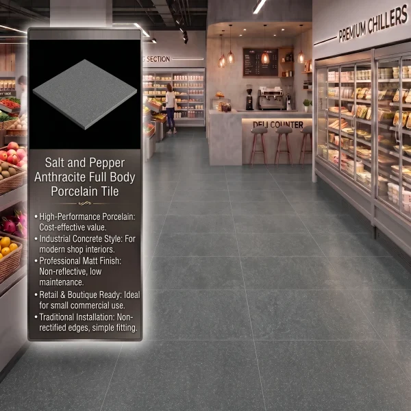 Salt and Pepper Anthracite Full Body Porcelain Tile – 600x600x10mm