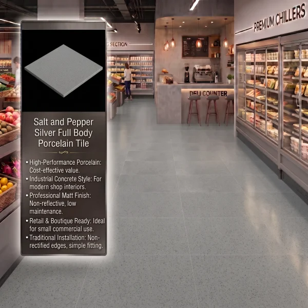 Salt and Pepper Silver Full Body Porcelain Tile – 600x600x10mm