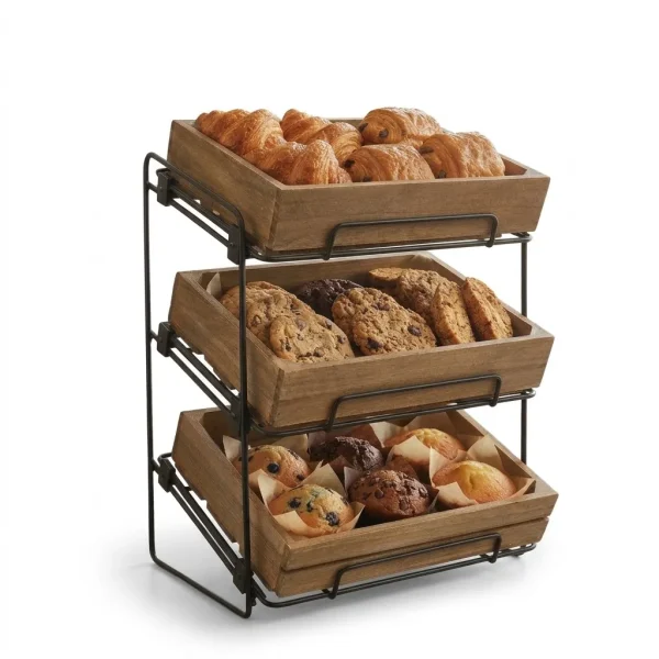 3 TIER ANGLED WOODEN CRATE COUNTER STAND 460*270*558