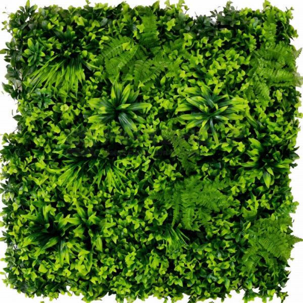 Lush Mixed Foliage Green Wall Panel 100x100cm | Medium & Large Leaves