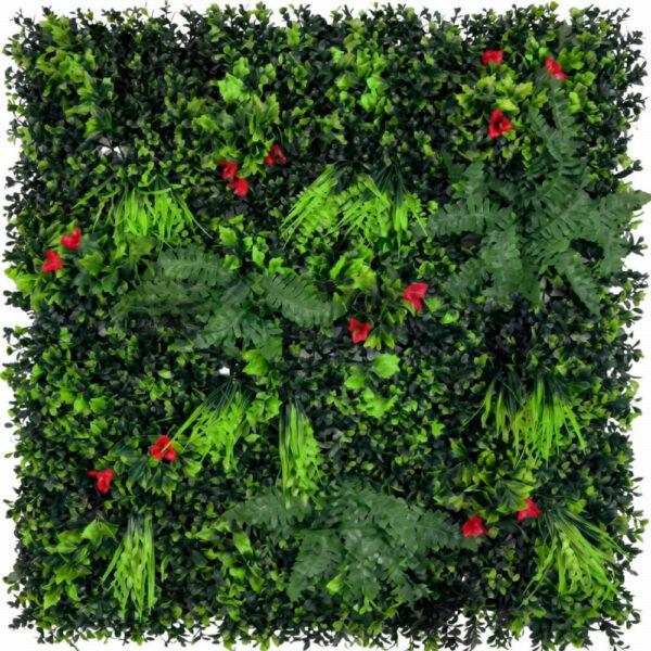 Tropical Berry Accent Artificial Plant Wall Panel 100x100cm | Leaf & Red Fruit Detail