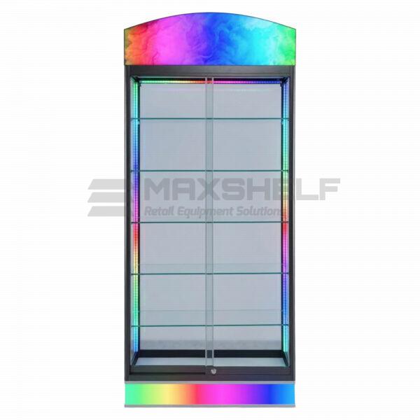 RGB Rainbow LED Glass Showcase Cabinet – Tall | 5-Shelf | Lockable Sliding Doors | 100x35x220cm