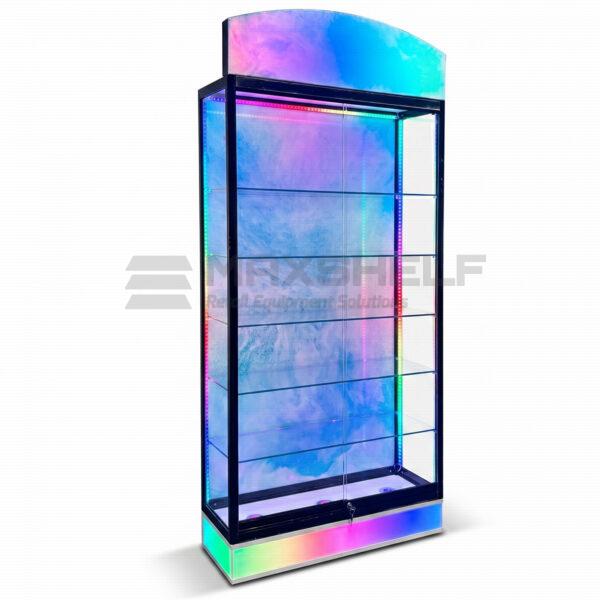 RGB Rainbow LED Glass Showcase Cabinet – Tall | 5-Shelf | Lockable Sliding Doors | 100x35x220cm