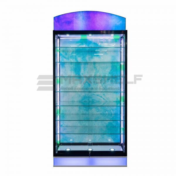RGB Rainbow LED Glass Showcase Cabinet – Tall | 5-Shelf | Lockable Sliding Doors | 100x35x220cm