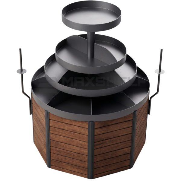 Four Step Riser Wooden Round Table Supermarket Fruit Display