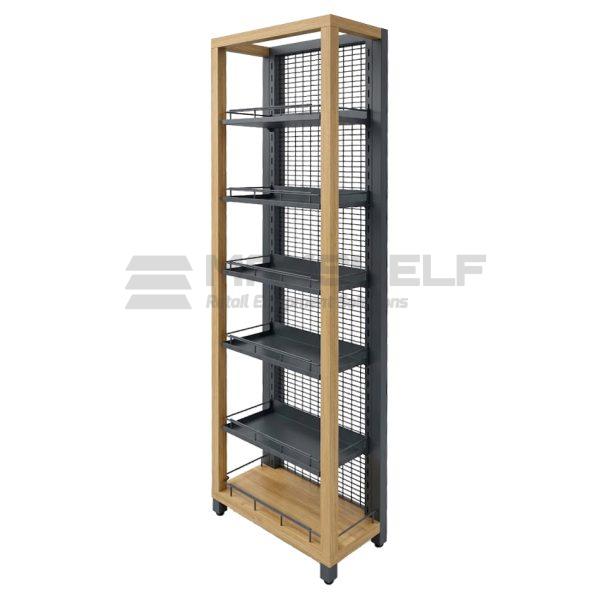 5-Tier Mesh Shelving Unit with Solid Pine Surround