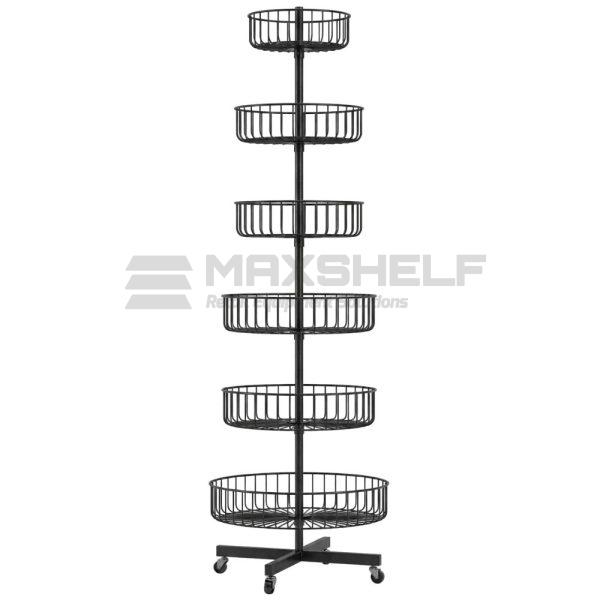 6-Tier Round Wire Basket Stand – D700 × H2500mm | Black | Cascading Design