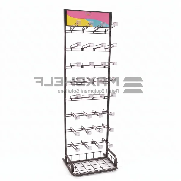 Black 7-Tier Hook Display Rack with Base Basket – H1900 × W600 × D400mm