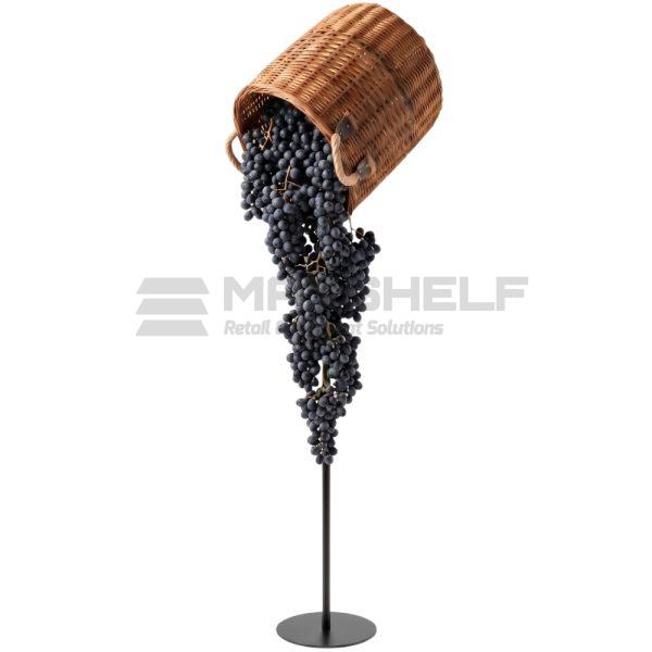 Artificial Black Grape Cascade Display Stand with Wicker Basket – 1900mm