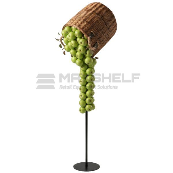 Artificial Green Apple Cascade Display Stand with Wicker Basket – 1900mm