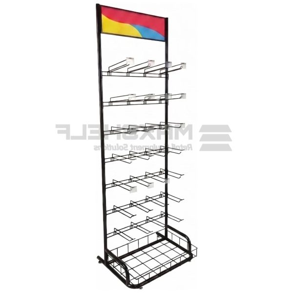 Black 7-Tier Hook Display Rack with Base Basket – H1900 × W600 × D400mm