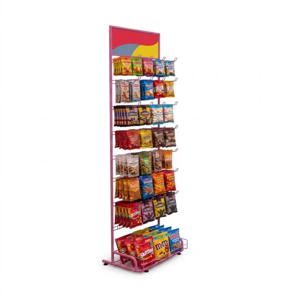 Pink 7-Tier Hook Display Rack with Base Basket – H1900 × W600 × D400mm