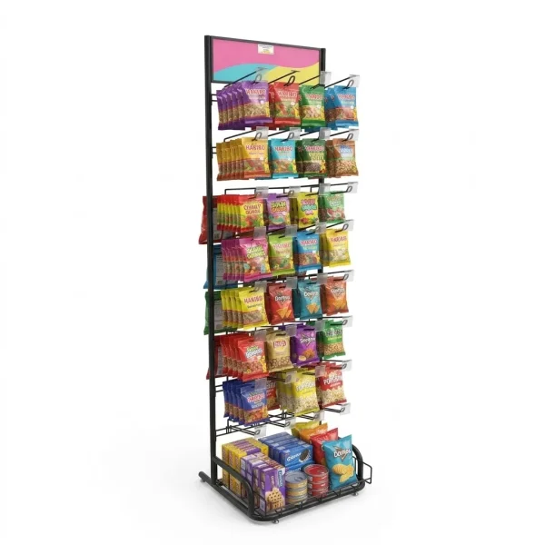 Black 7-Tier Hook Display Rack with Base Basket – H1900 × W600 × D400mm