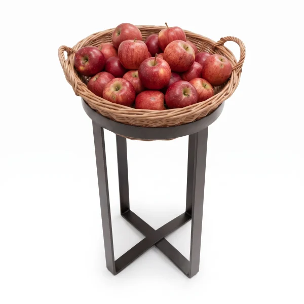 Round Wicker Basket Display Stand – Natural | Graphite Metal Frame | 2 Sizes