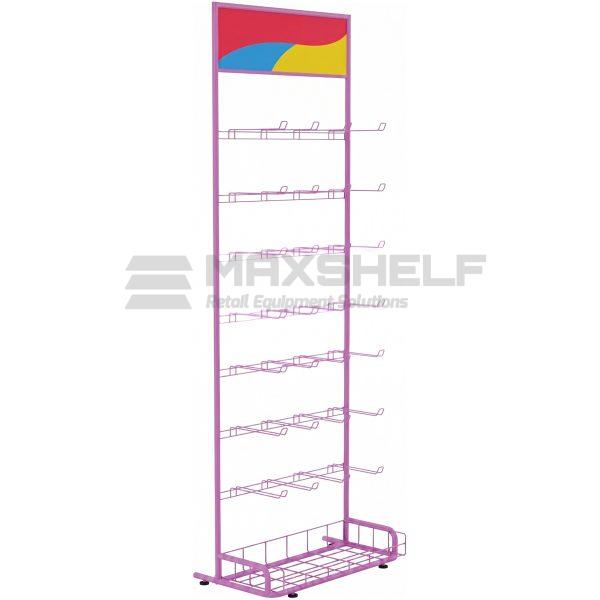Pink 7-Tier Hook Display Rack with Base Basket – H1900 × W600 × D400mm