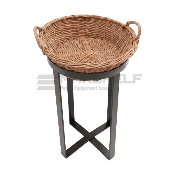 Round Wicker Basket Display Stand – Natural | Graphite Metal Frame | 2 Sizes